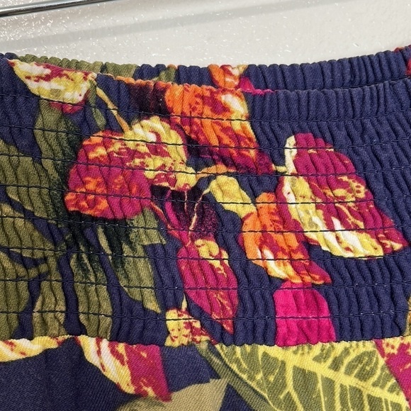 J. Jill Wide Leg Cropped Pant Women's S Blue Multi Tropical Smocked Waist - Picture 10 of 11